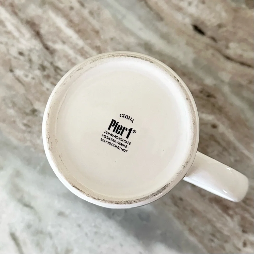 Pier 1 White and Grey Checkered Plaid Ironstone China Mug